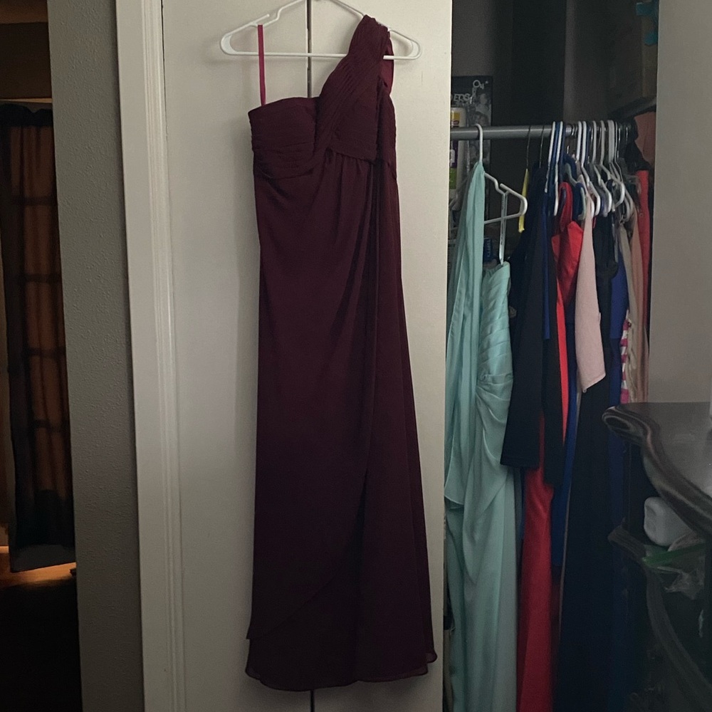 Deep red maroon wine color 1 shoulder dress